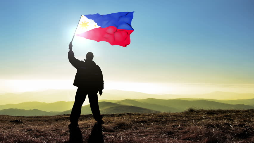 Successful Silhouette Man Winner Waving Stock Footage