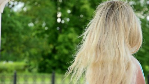 Beautiful Caucasian Blonde Girl Turn Stock Footage Video 100