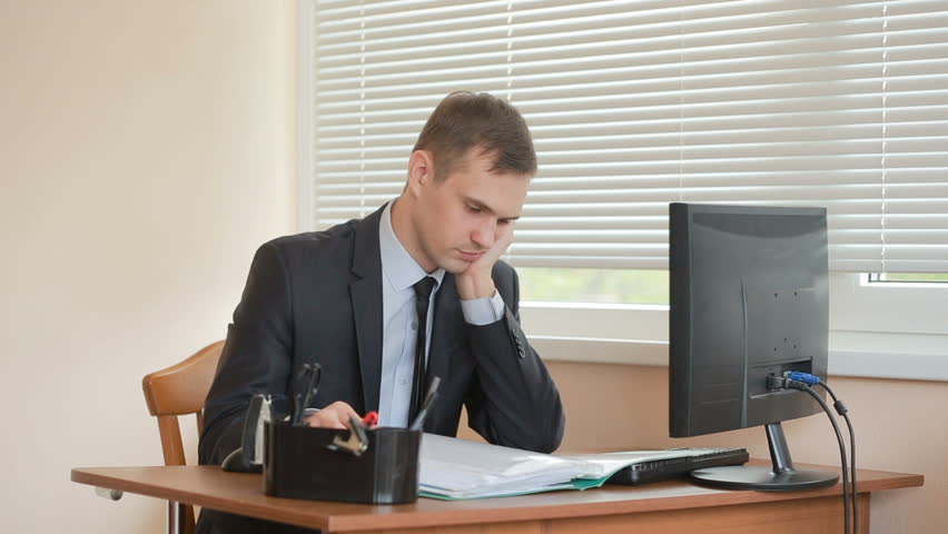 Frustrated Business Man On A Desk Stock Footage Video 364918 Manager At The Office Sits Table Tired Of Work Hd Stock Footage Clip