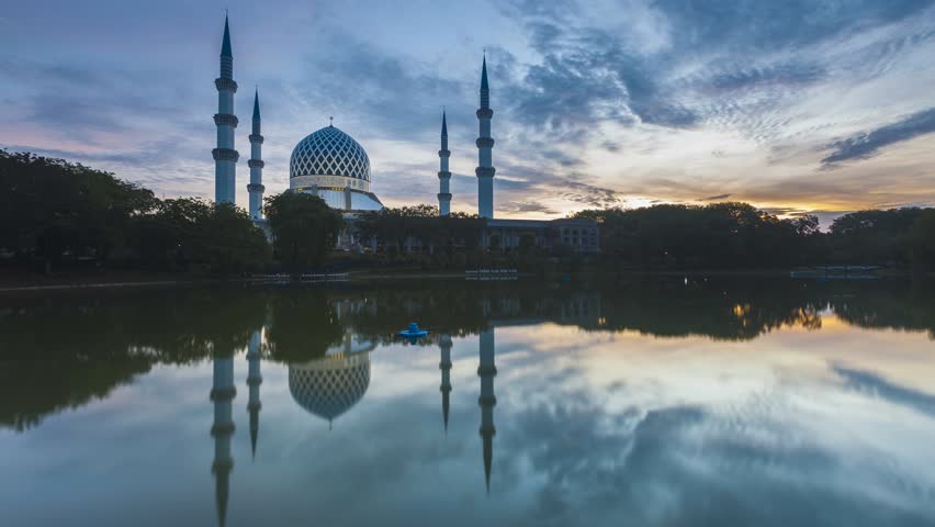 Sunrise Time Lapse With Reflection At A Mosque. Sultan 