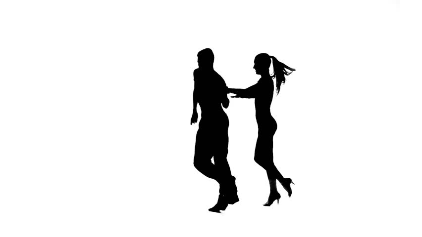 Silhouettes Of The Man And The Woman Who Dance A Waltz On A White ...