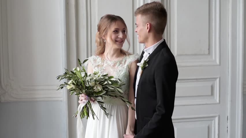 Wedding Couple Indoors Is Hugging Stock Footage Video 100