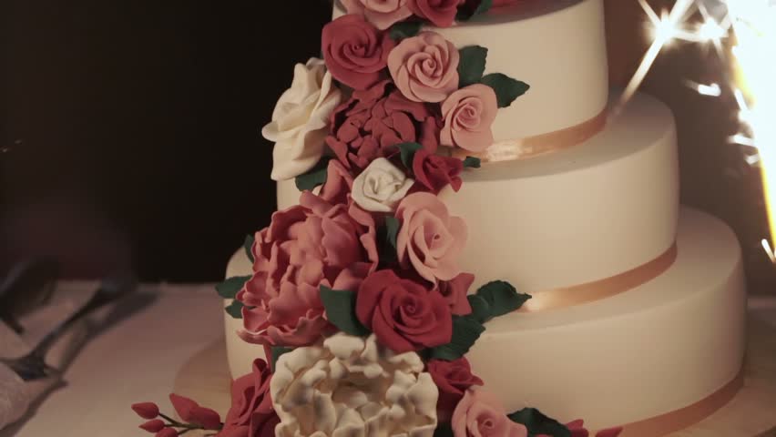Celebration Wedding Cake Slowmotion Shot Celebration Wedding Cake Slowmotion Shot