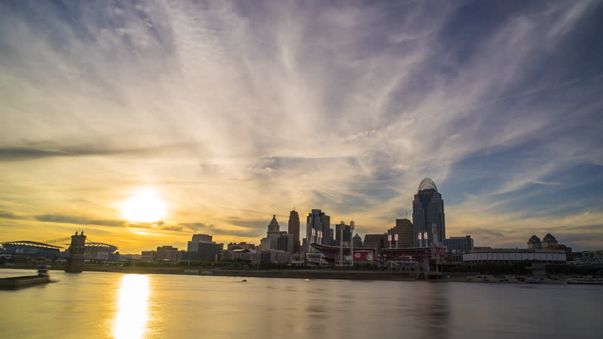 Cincinnati Sunset Time Lapse Day Stock Footage Video (100% Royalty-free