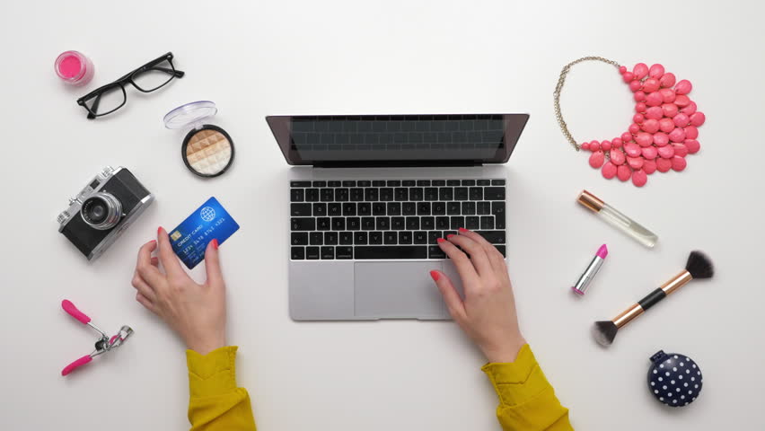 Moving Office Supplies On Desk Making Place For Blank Envelope And Overhead Top View Footage Of Woman Ping Online By Beauty Products 4k Stock Clip