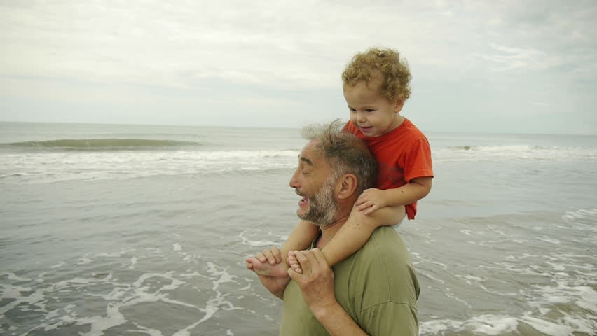 Download Grandpa & Grandson Playing At The Beach - Shoulder Ride ...