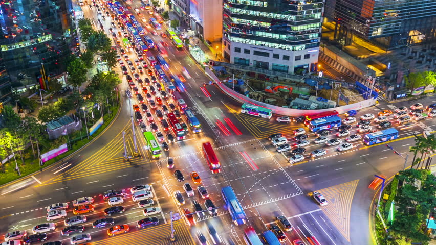 Timelapse Traffic At Night In Gangnam City Seoul, South Korea Stock ...