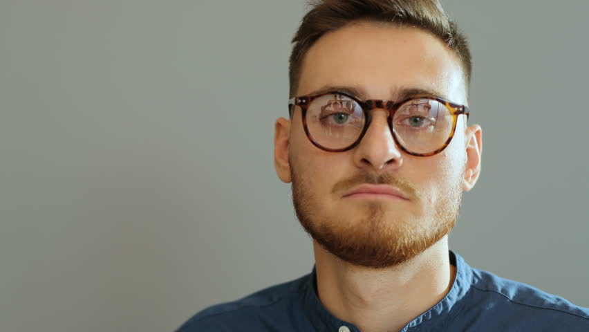 Close Up Of Young Boys Face With Glasses Looking At Camera 4k Stock ...