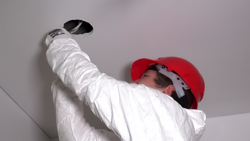 Electrician Guy Cutting Hole In Stock Footage Video 100 Royalty