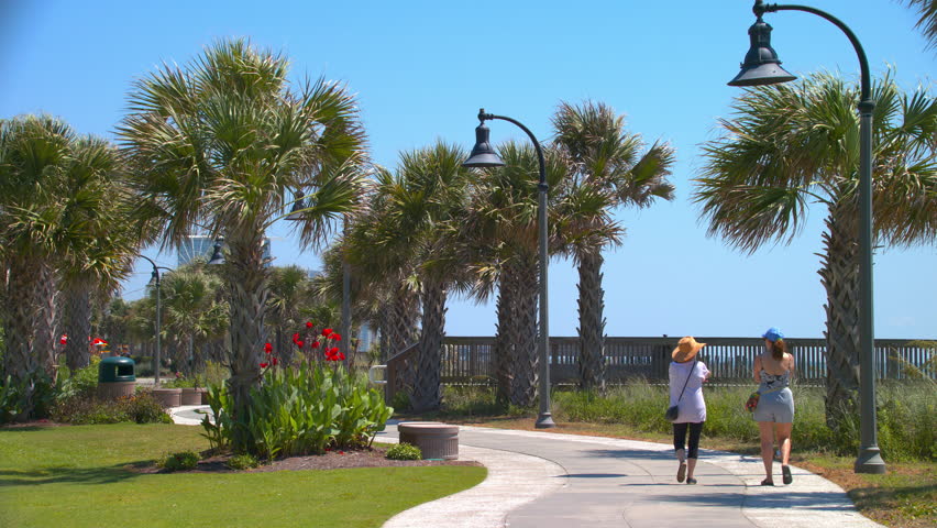 Стоковое видео People Strolling Along Myrtle Beach абсолютно Strolling Along Myrtle Beach