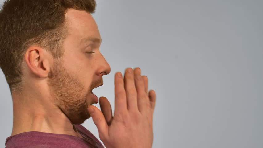4k00 10close Up Face In Profile Caucasian Guy With Red Hair Sneezing
