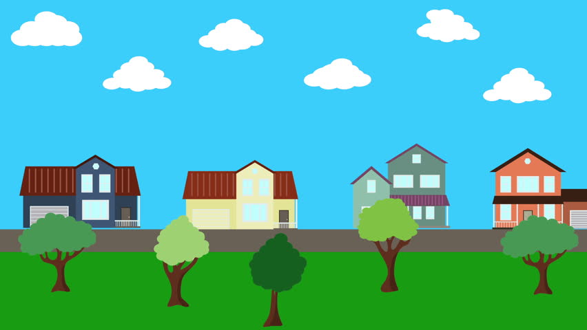 An Fun Animated Setting With A House On A Hill On A Sunny Day. Once The ...