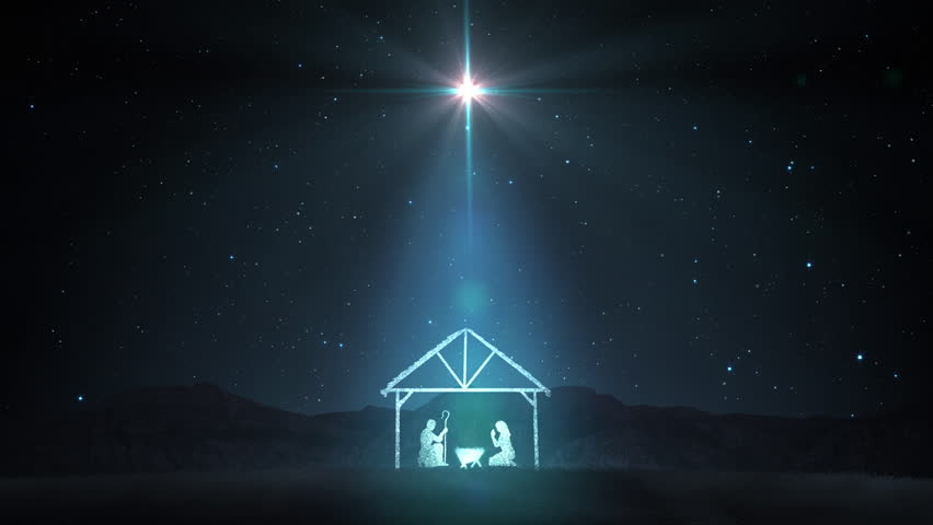 Nativity Scene With Animated Palm Trees And The Star Of Bethlehem Stock ...