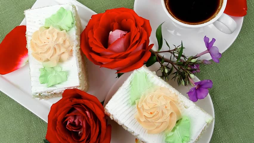 Good Morning : Cake With Whipped Cream Served With Black ...
