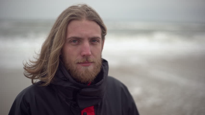 Closeup Portrait Of Long Haired Man Stock Footage Video 100