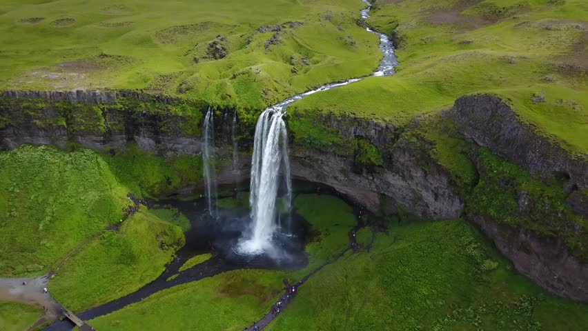 Icelandic Waterfall Seljalandsfoss Drone Shot Stock Footage Video ...