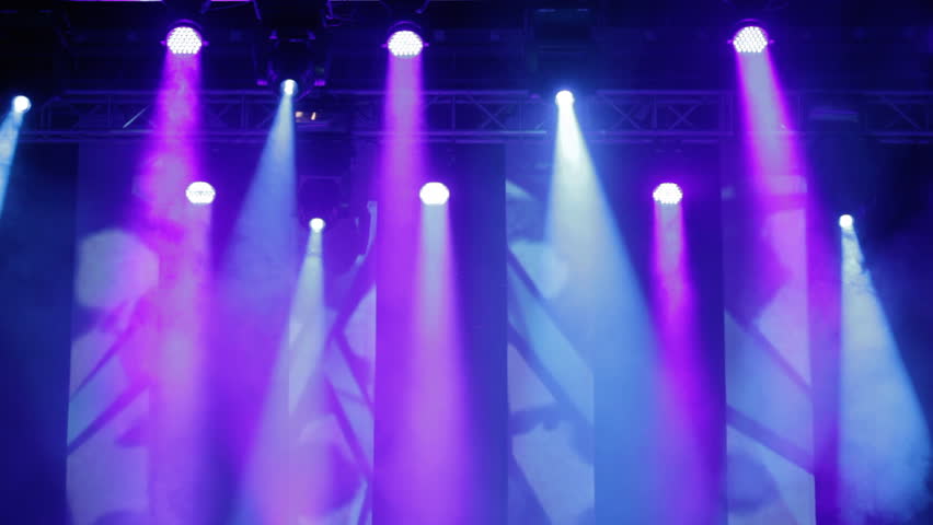 An Extreme Wide Shot Of A Real Concert Stage With Lights And Smoke ...