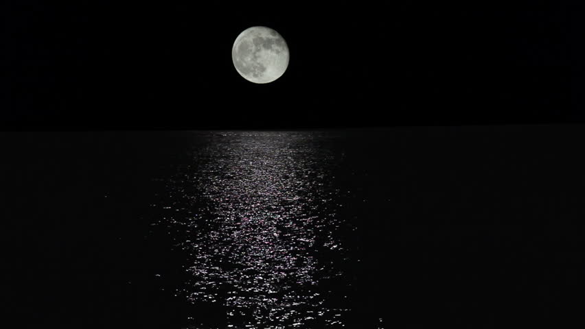 (1167) Blue Full Moon Tropical Ocean Waves Romantic Night Travel LOOP ...