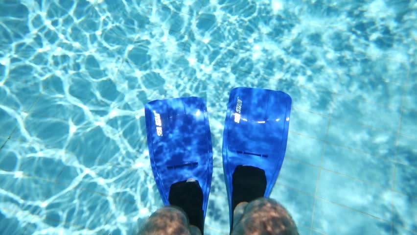 Swimming Male Legs In Blue Flippers Move Underwater In Hot Sex Picture 