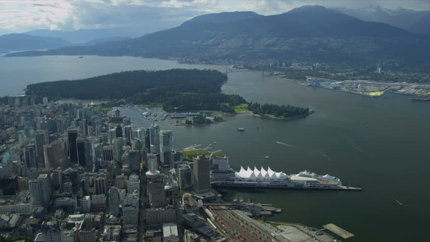 Aerial View Downtown Vancouver City Harbour Skyscrapers Canada Place ...