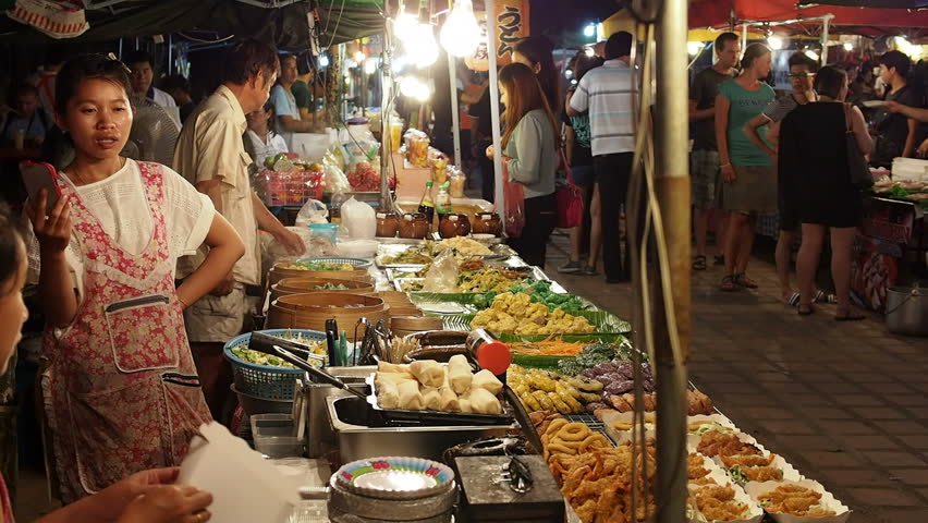 Stock video of traditional asian street food market in 