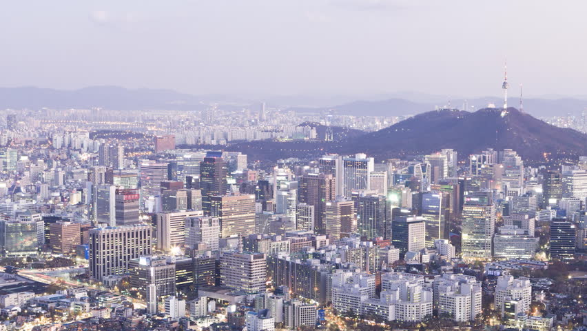 Timelapse Day  To Night Skyline Of Seoul  South Korea Stock 