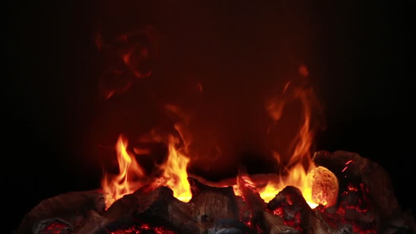 Fire Flame Isolated On Black Background. Slow Motion Stock Footage