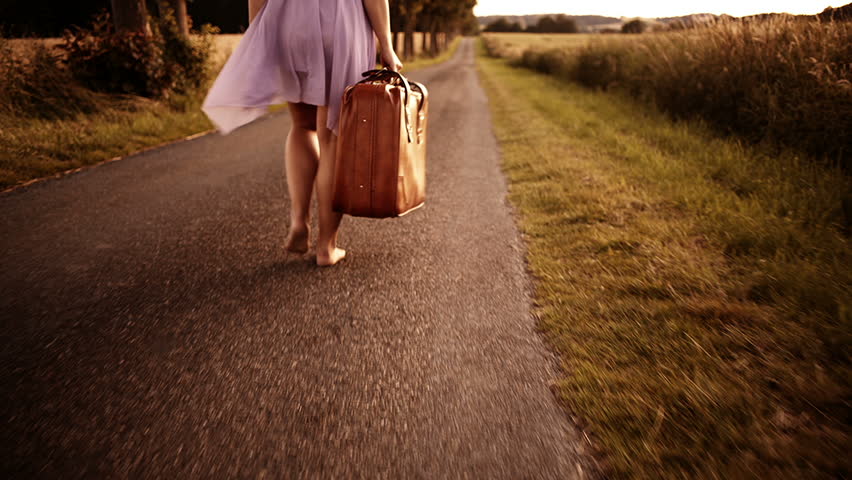 Image result for free images barefoot girl with suitcase walking on the road