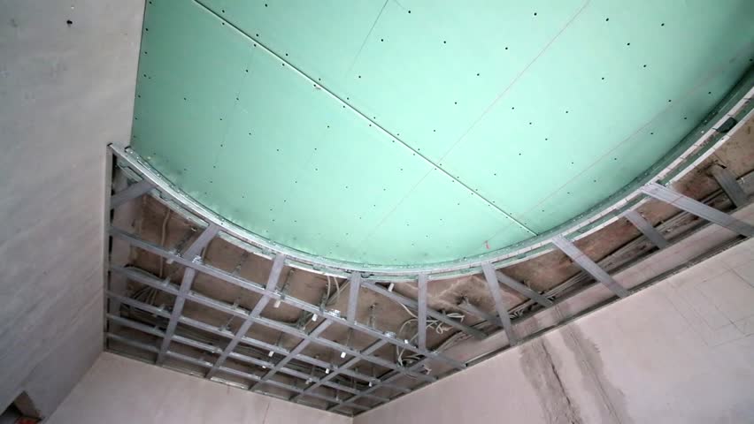 Two Leveled Suspended Ceiling Made Of Gypsum Plasterboard In