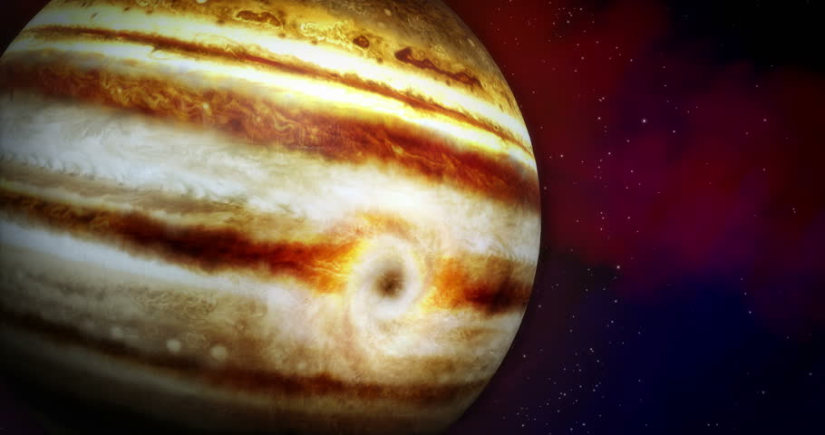 4k Close Up Of Jupiter With Animated Layers And Big Rotating Storm 